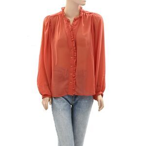Sea New York Buttondown Long Sleeve Shirt Blouse Top Ruffle Sheer L NEW 275496